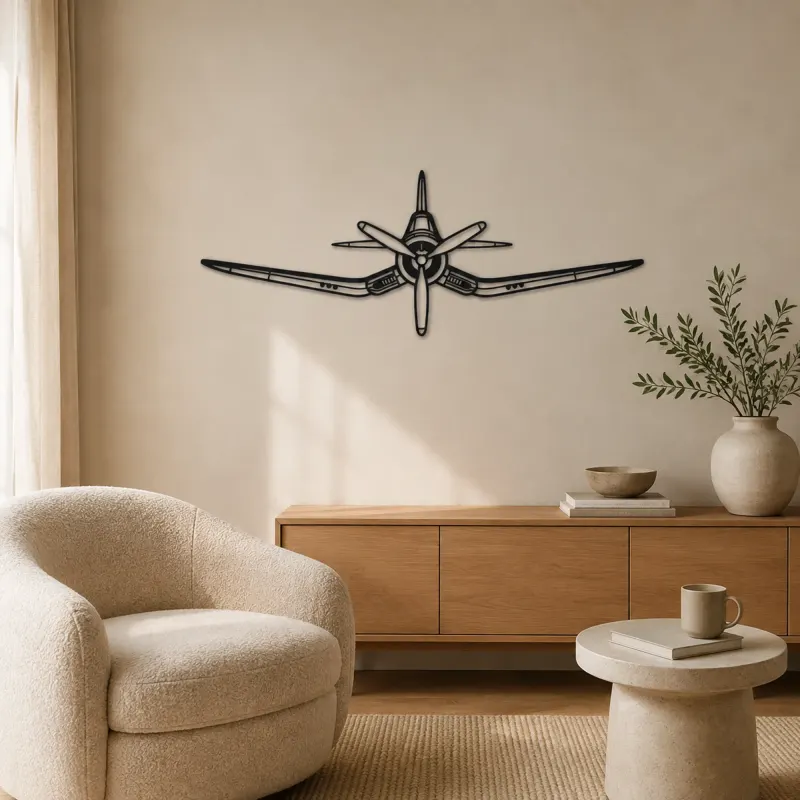 F4U Corsair Front Airplane Silhouette Metal Wall Art, Metal Aircraft Silhouette, Aviation Wall Decor, Aviator Decor - lifestyle view 5