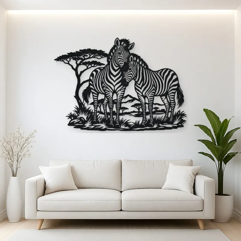 Zebra Pair Metal Wall Art | Wildlife Silhouette Decor