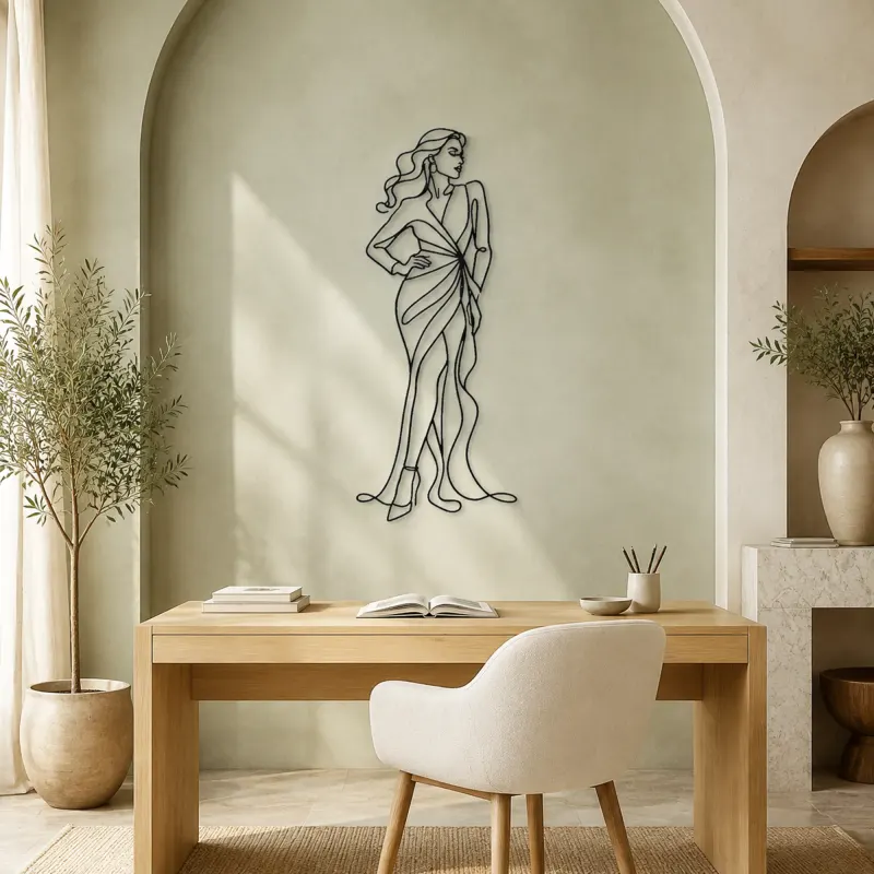 Wrapped Dress Pose Metal Wall Art | Fashion Figure Wall Decor - lifestyle view 4