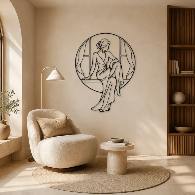 Seated Window Style Metal Wall Art | Fashion Figure Wall Decor - lifestyle view 5