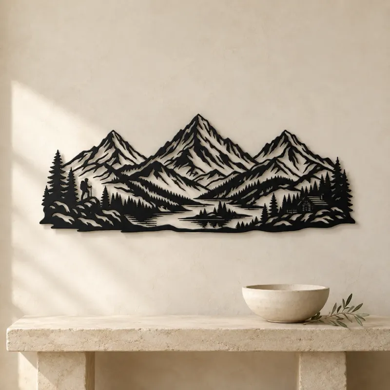Three Peak Horizon Metal Wall Art | Nature Silhouette Decor - lifestyle view 3