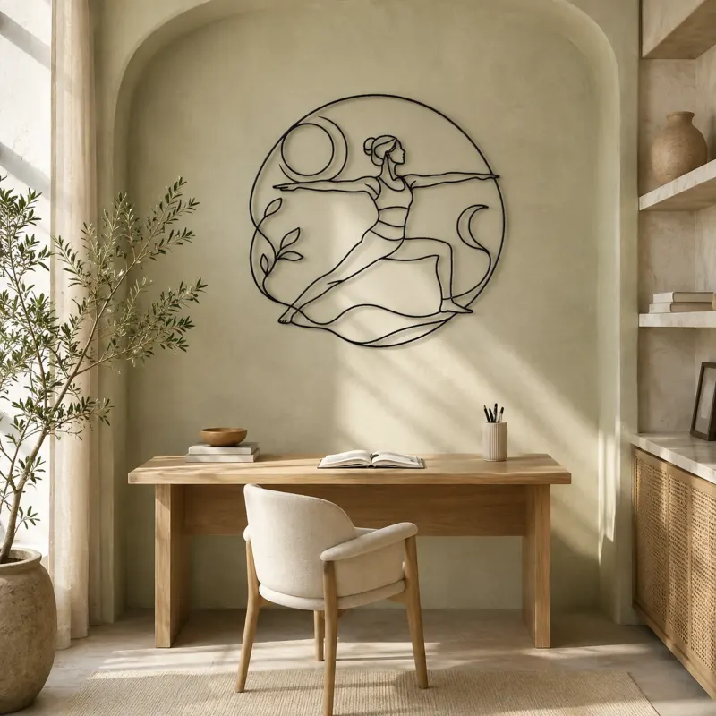 Peaceful Warrior Curve Metal Wall Art | Yoga and Meditation Wall Decor - lifestyle view 4