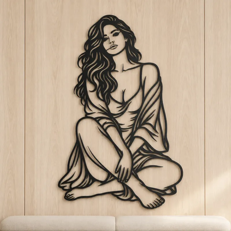 Folded Legs Muse Metal Wall Art | Minimalist Woman Line Art - lifestyle view 5