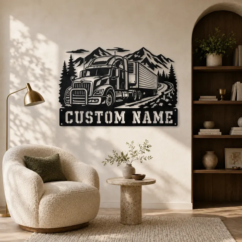 Personalized Refrigerated Semi Truck Mountain Metal Wall Art - lifestyle view 5