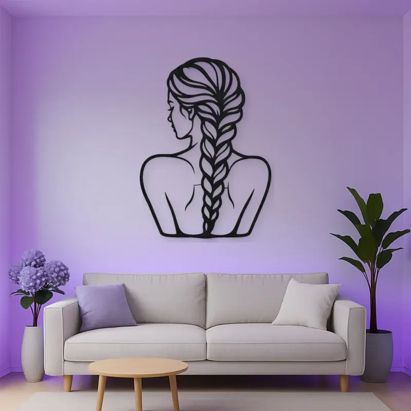 Braided Hair Muse Metal Wall Art | Minimalist Woman Line Art