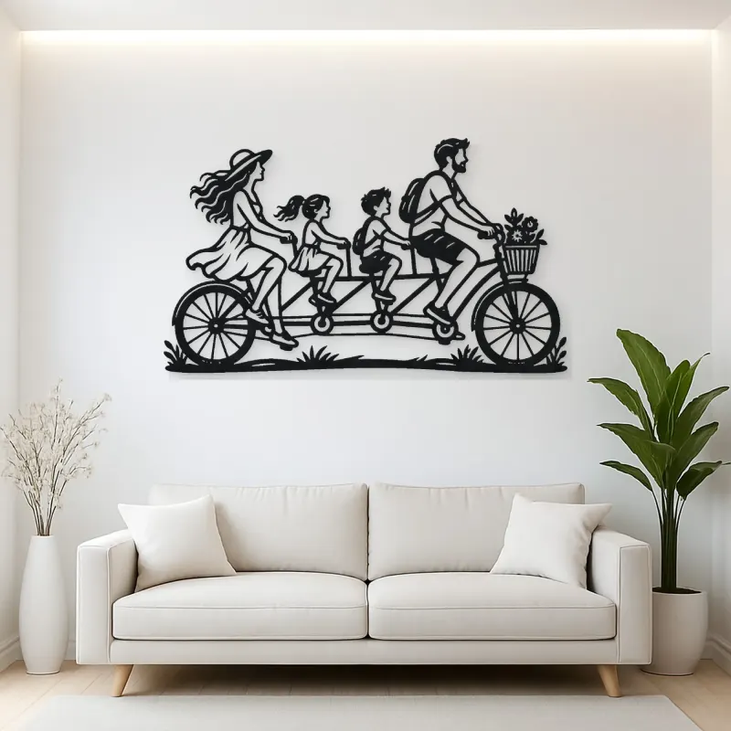 Family Bicycle Ride Metal Wall Art | Family Silhouette Decor