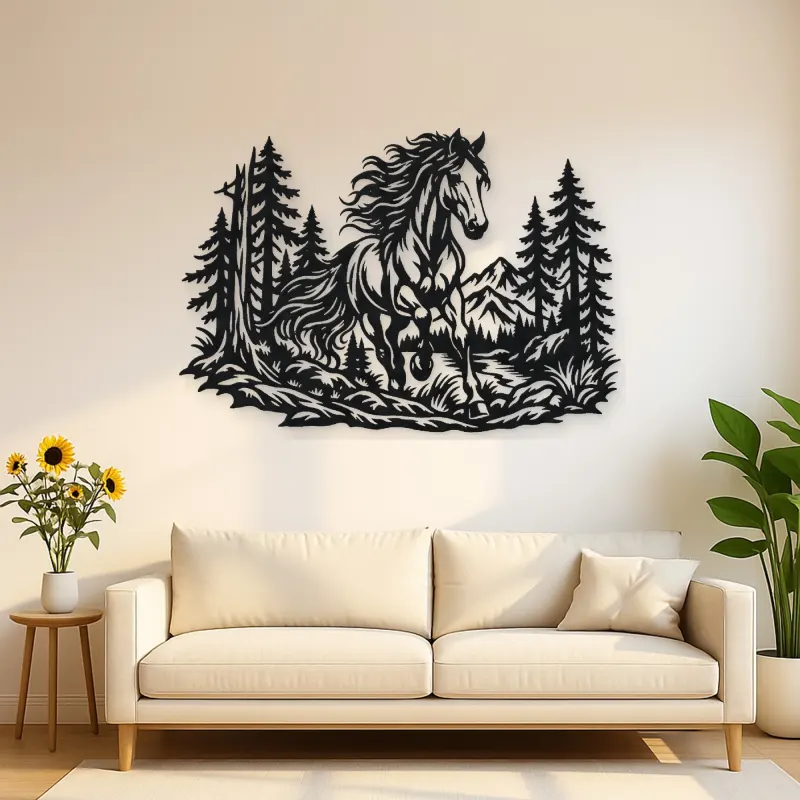 Horse in Forest Metal Wall Art | Equestrian Wall Decor