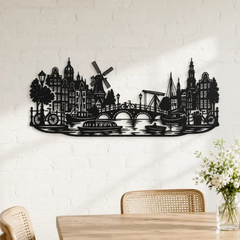 Amsterdam Canal Line Metal Wall Art | Travel and City Wall Decor - lifestyle view 4
