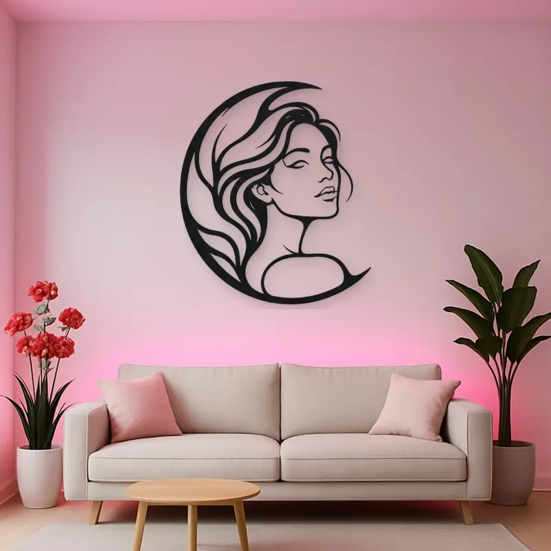 Moon Curve Face Metal Wall Art | Minimalist Woman Line Art
