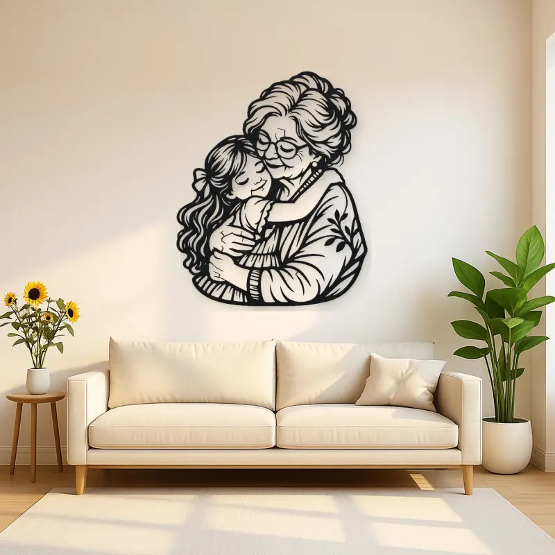 Grandmother Granddaughter Metal Wall Art | Family Silhouette Decor