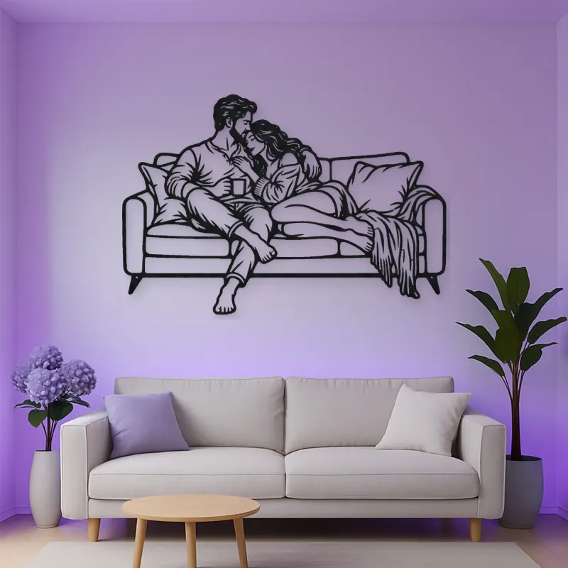 Cozy Sofa Couple Metal Wall Art | Romantic Couple Decor