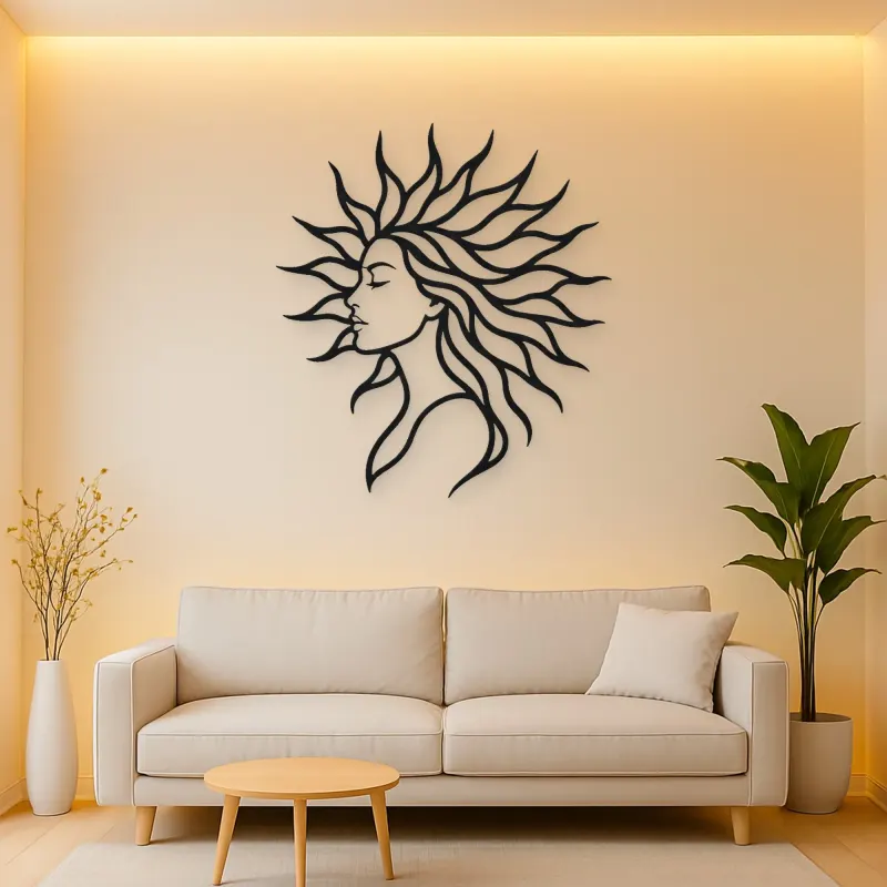 Sunray Hair Muse Metal Wall Art | Minimalist Woman Line Art