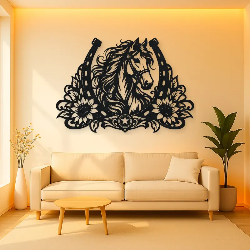 Horse Shoe Floral Metal Wall Art | Equestrian Wall Decor