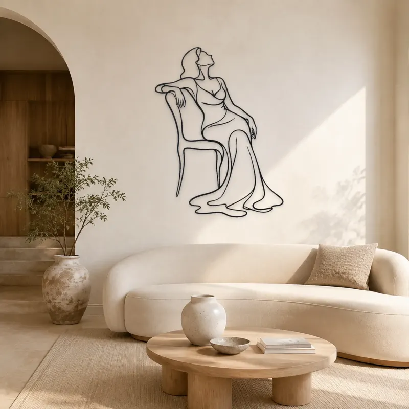 Décoration murale en métal Draped Chair Pose | Décor mural de figure de mode