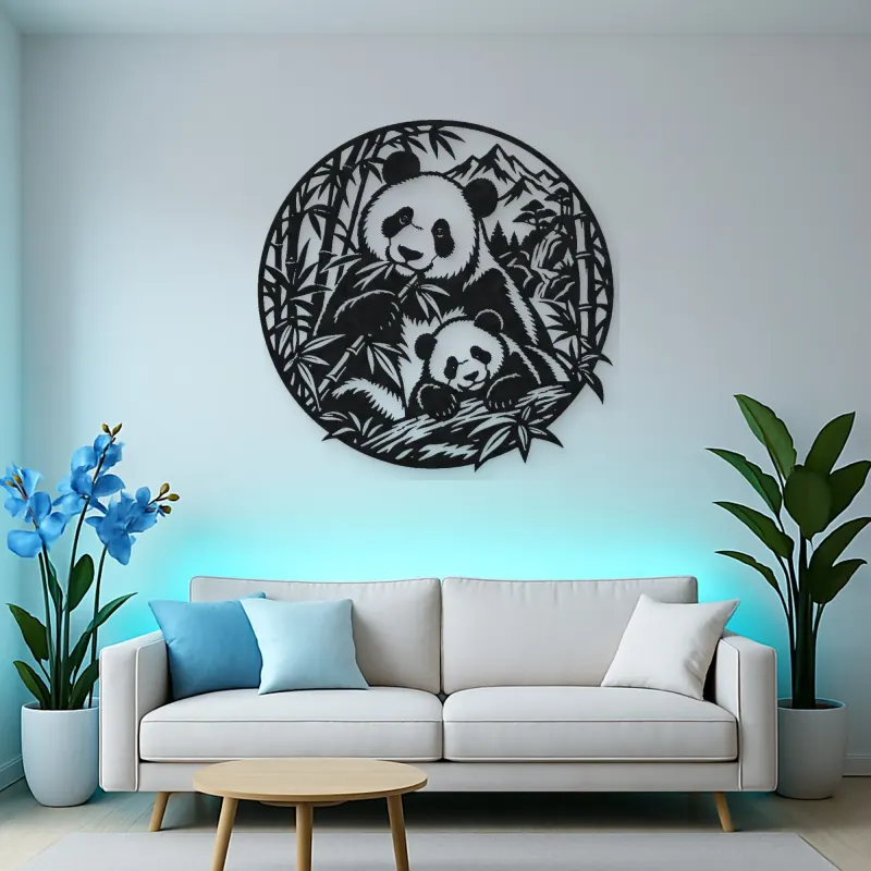 Panda Bamboo Metal Wall Art | Wildlife Silhouette Decor