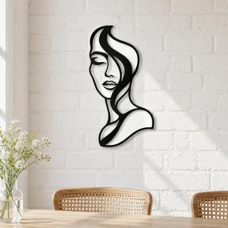 Abstract Half Face Metal Wall Art | Minimalist Woman Line Art - lifestyle view 4