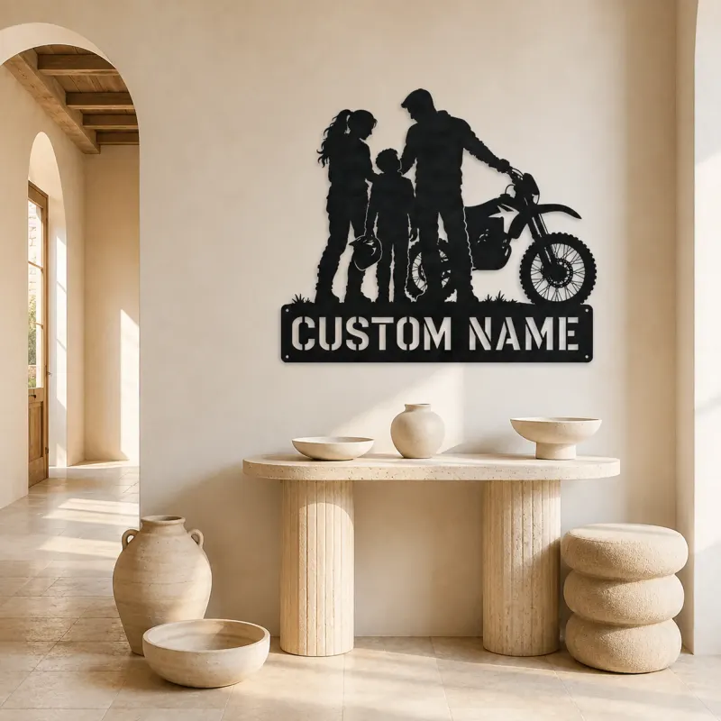 Personalized Dirt Bike Family with Helmets Metal Wall Art - lifestyle view 3