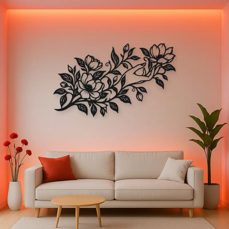 Botanical Woman Hand Metal Wall Art | Minimalist Woman Line Art