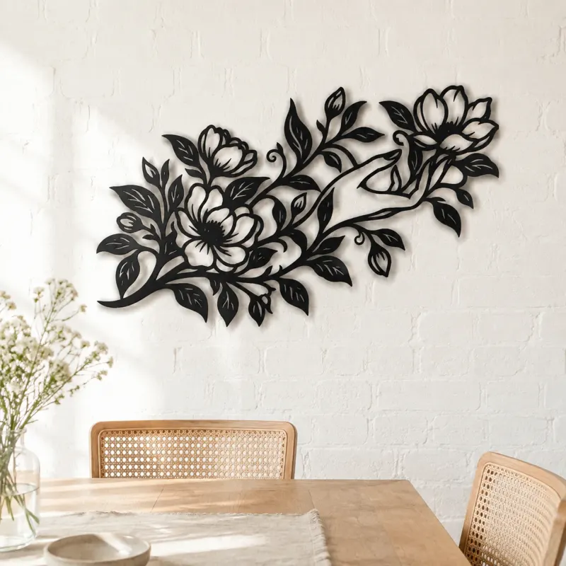 Botanical Woman Hand Metal Wall Art | Minimalist Woman Line Art - lifestyle view 4