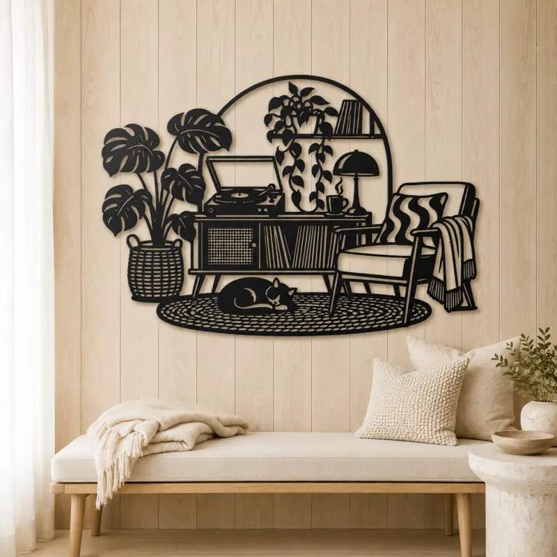Record Player Corner Metal Wall Art | Music Room Wall Decor - lifestyle view 5