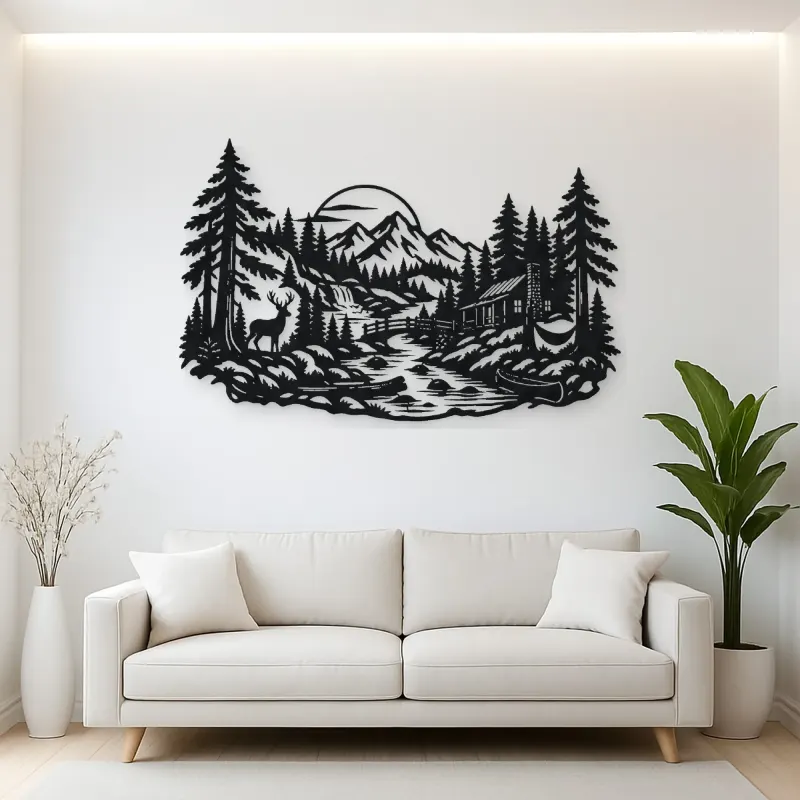 River through the Forest Metal Wall Art | Nature Silhouette Decor
