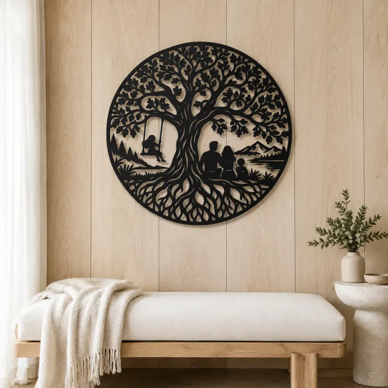 Tree with Family Metal Wall Art | Family Silhouette Decor - lifestyle view 5