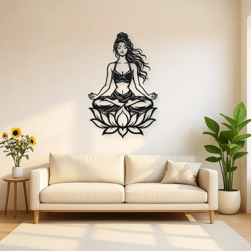 Meditation with Lotus Metal Wall Art | Movement Silhouette Decor
