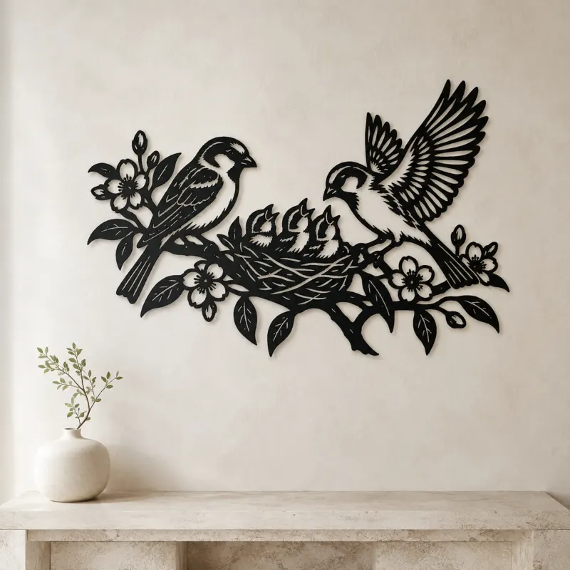 Sparrow Family Metal Wall Art | Wildlife Silhouette Decor - lifestyle view 3