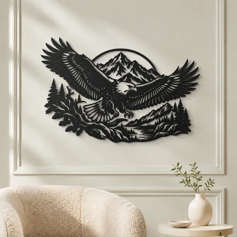 Eagle Mountain Flight Metal Wall Art | Wildlife Silhouette Decor - lifestyle view 2