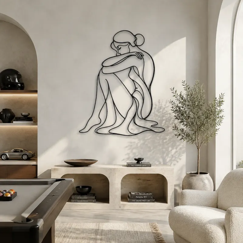 Seated Knee Embrace Metal Wall Art | Feminine Figure Wall Decor - lifestyle view 4