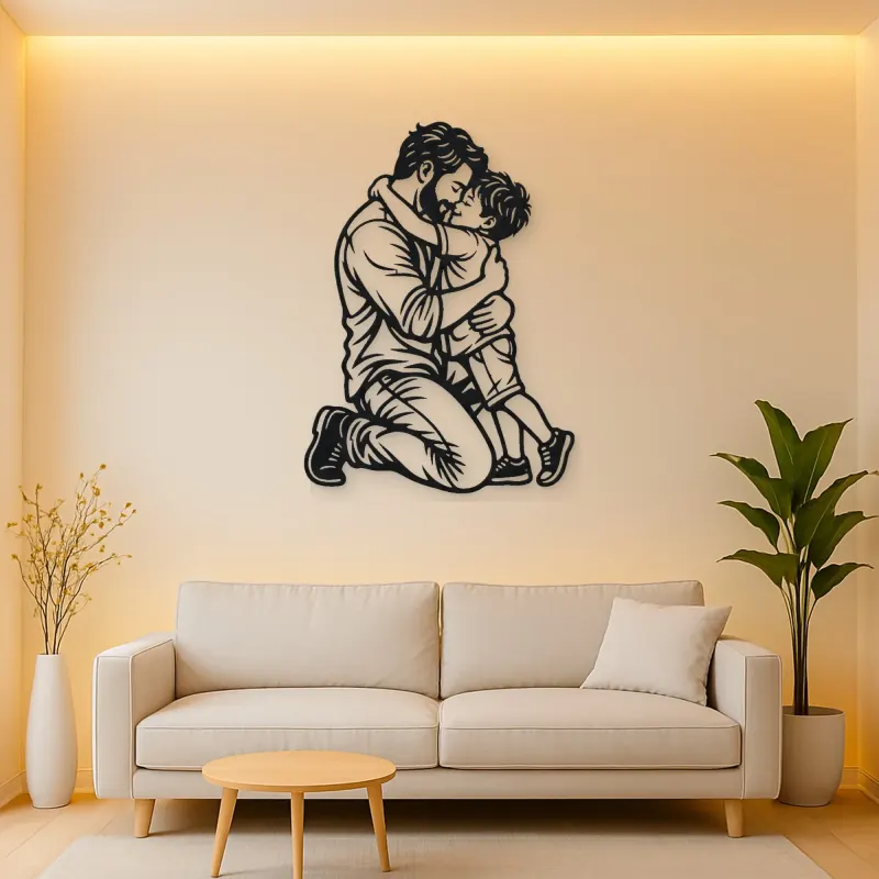 Single Father Child Metal Wall Art | Family Silhouette Decor
