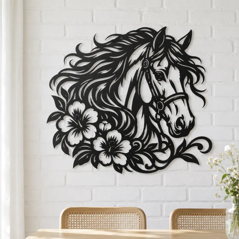 Horse Head Floral Metal Wall Art | Equestrian Wall Decor - lifestyle view 4