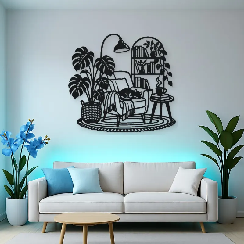 Books and Plant Metal Wall Art | Cozy Home Metal Decor