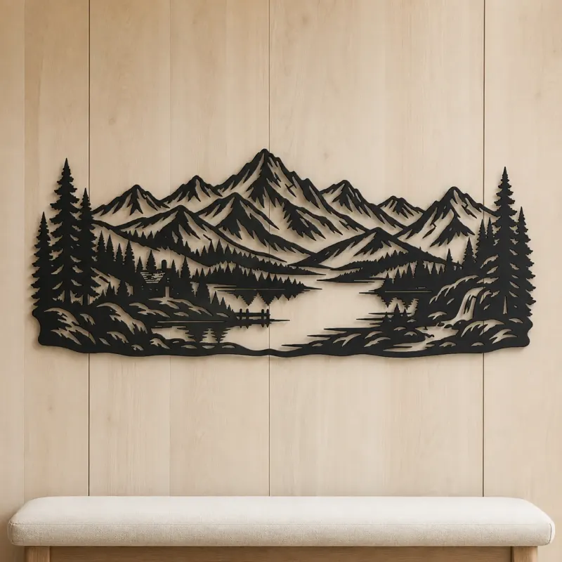 Highland Lake View Metal Wall Art | Nature Silhouette Decor - lifestyle view 5
