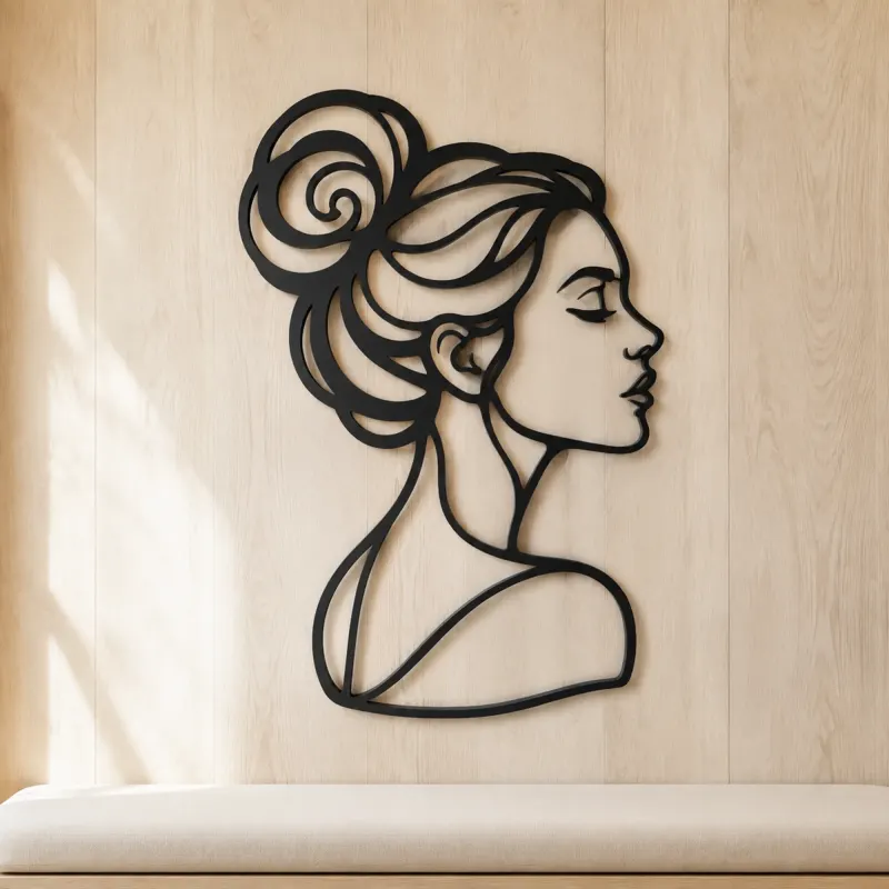 Hair Bun Profile Metal Wall Art | Minimalist Woman Line Art - lifestyle view 5