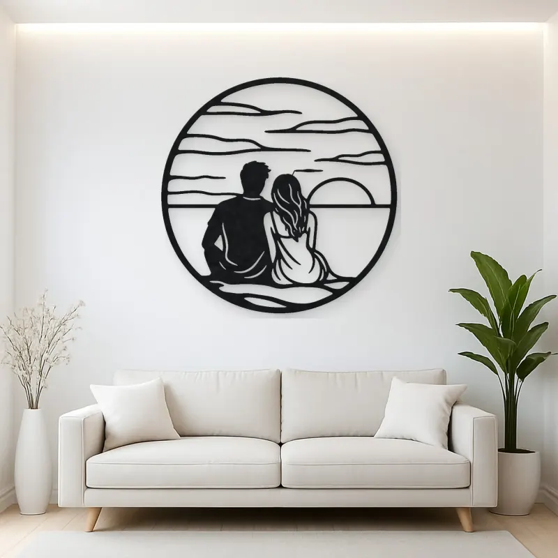 Sunset Silhouette Metal Wall Art | Romantic Couple Decor