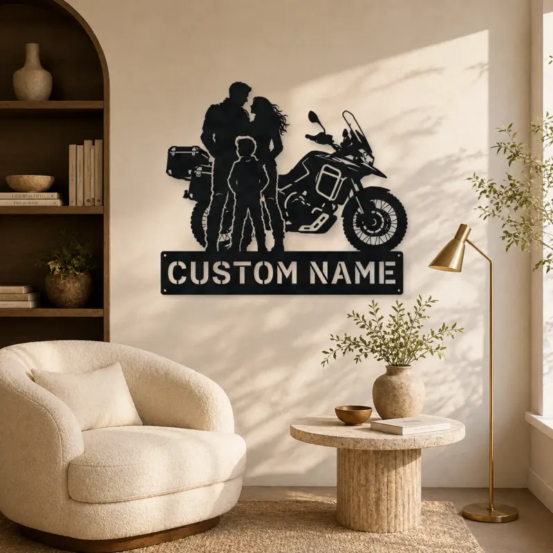 Personalized Adventure Motorcycle Family Metal Wall Art - lifestyle view 5