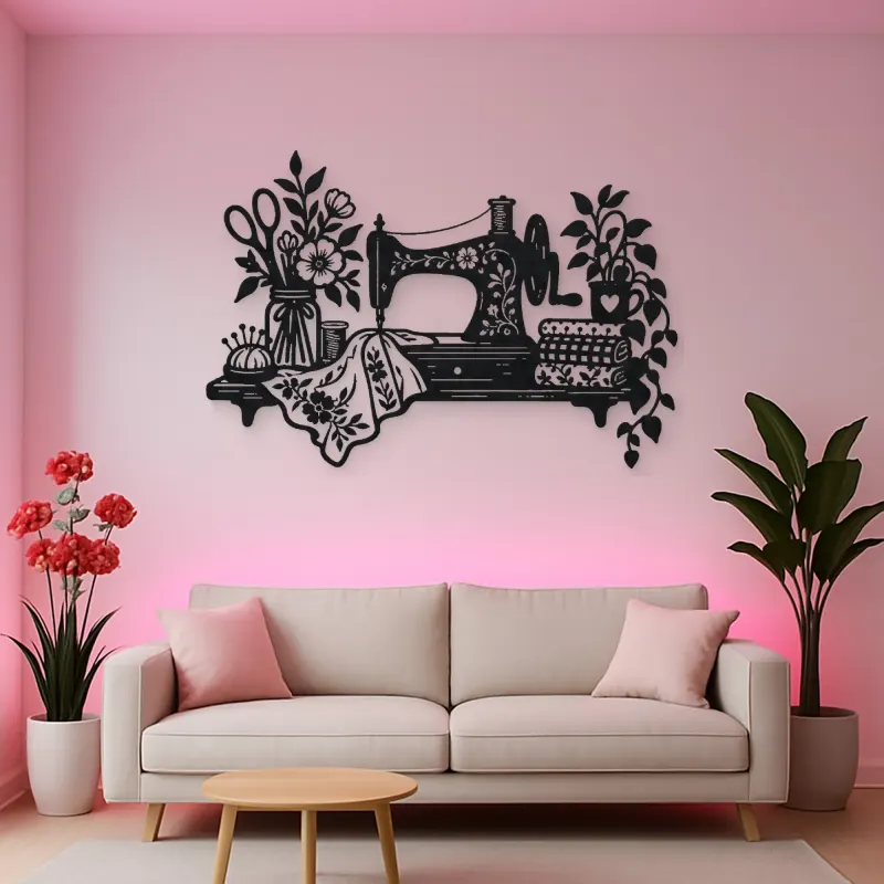 Sewing Machine Floral Metal Wall Art | Botanical Metal Wall Decor
