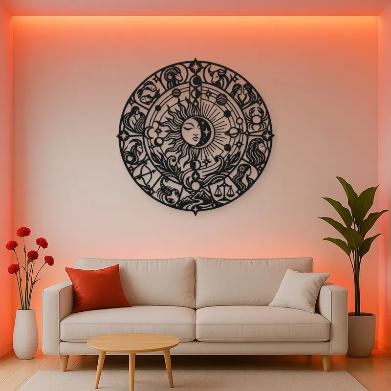 Zodiac Wheel Flow Metal Wall Art | Celestial Boho Wall Decor