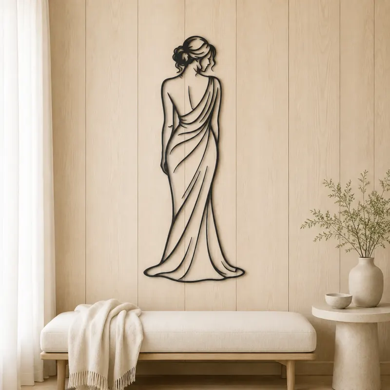 Draped Shoulder Portrait Metal Wall Art | Minimalist Woman Line Art - lifestyle view 5