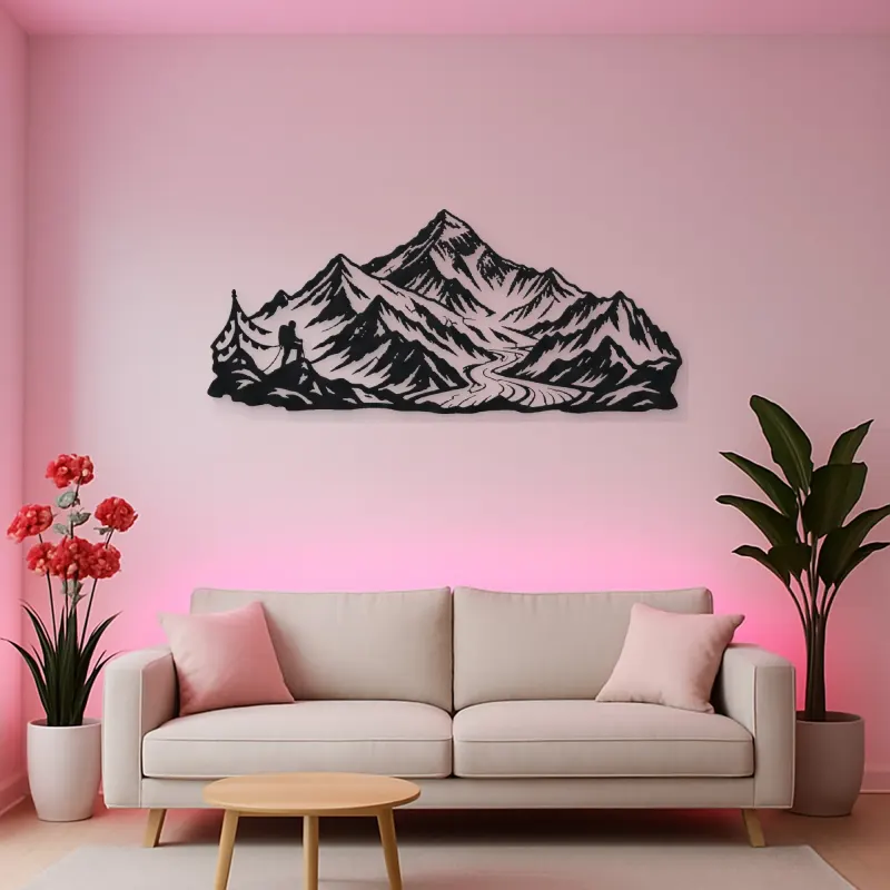 Minimal Everest Tribute Metal Wall Art | Nature Silhouette Decor