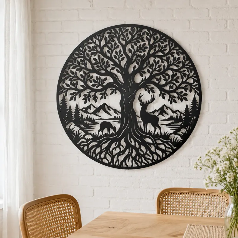 Tree with Deer Metal Wall Art | Wildlife Silhouette Decor - lifestyle view 4