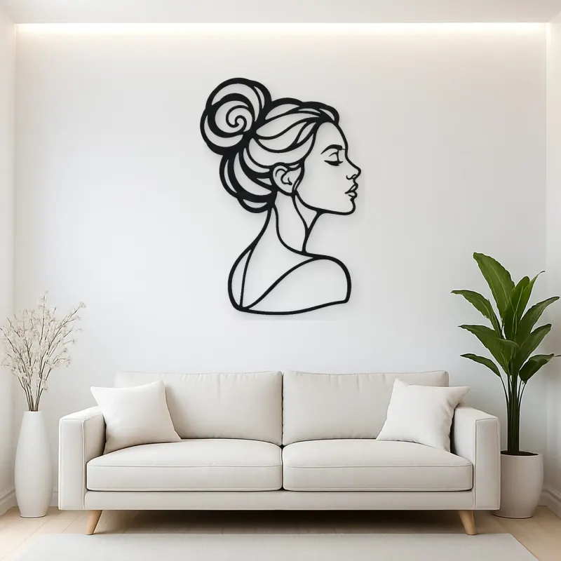Hair Bun Profile Metal Wall Art | Minimalist Woman Line Art