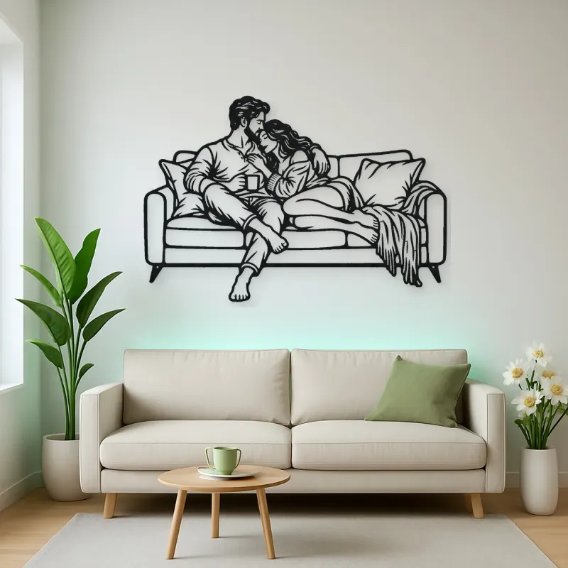 Cozy Sofa Couple Metal Wall Art | Romantic Couple Decor