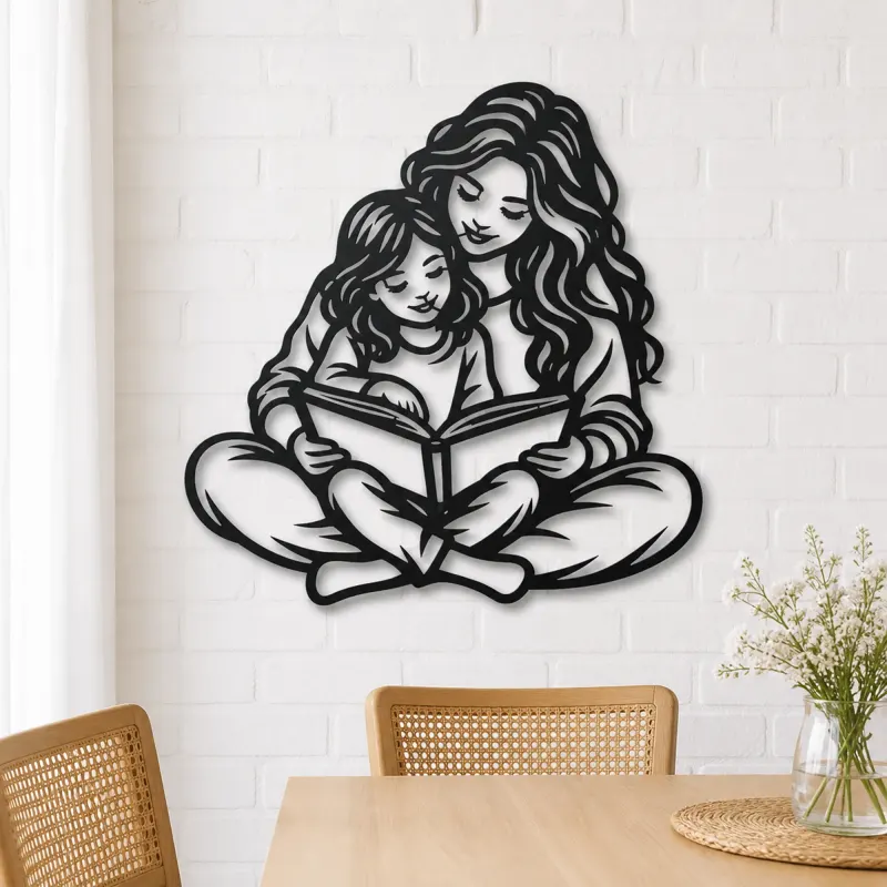 Parent Child Reading Metal Wall Art | Family Silhouette Decor - lifestyle view 4