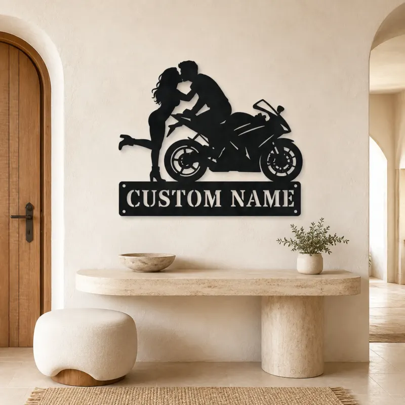 Personalized Sport Motorcycle Couple Metal Wall Art - lifestyle view 3
