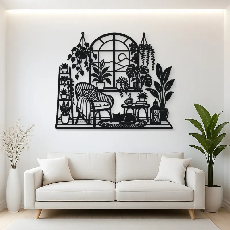 Window Plant Garden Metal Wall Art | Botanical Metal Wall Decor