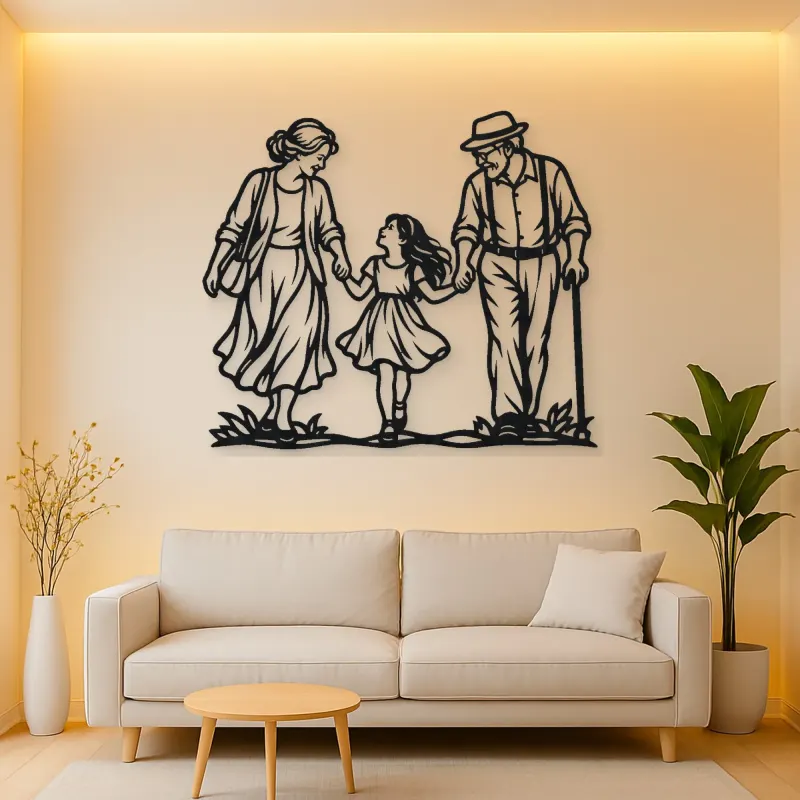 Grandparents Grandchild Metal Wall Art | Family Silhouette Decor