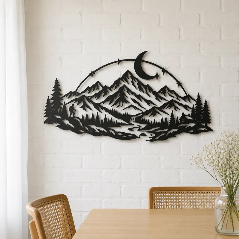 Moonlit Mountain Arc Metal Wall Art | Nature Silhouette Decor - lifestyle view 4