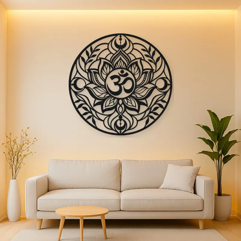 Om Lotus Circle Metal Wall Art | Botanical Metal Wall Decor